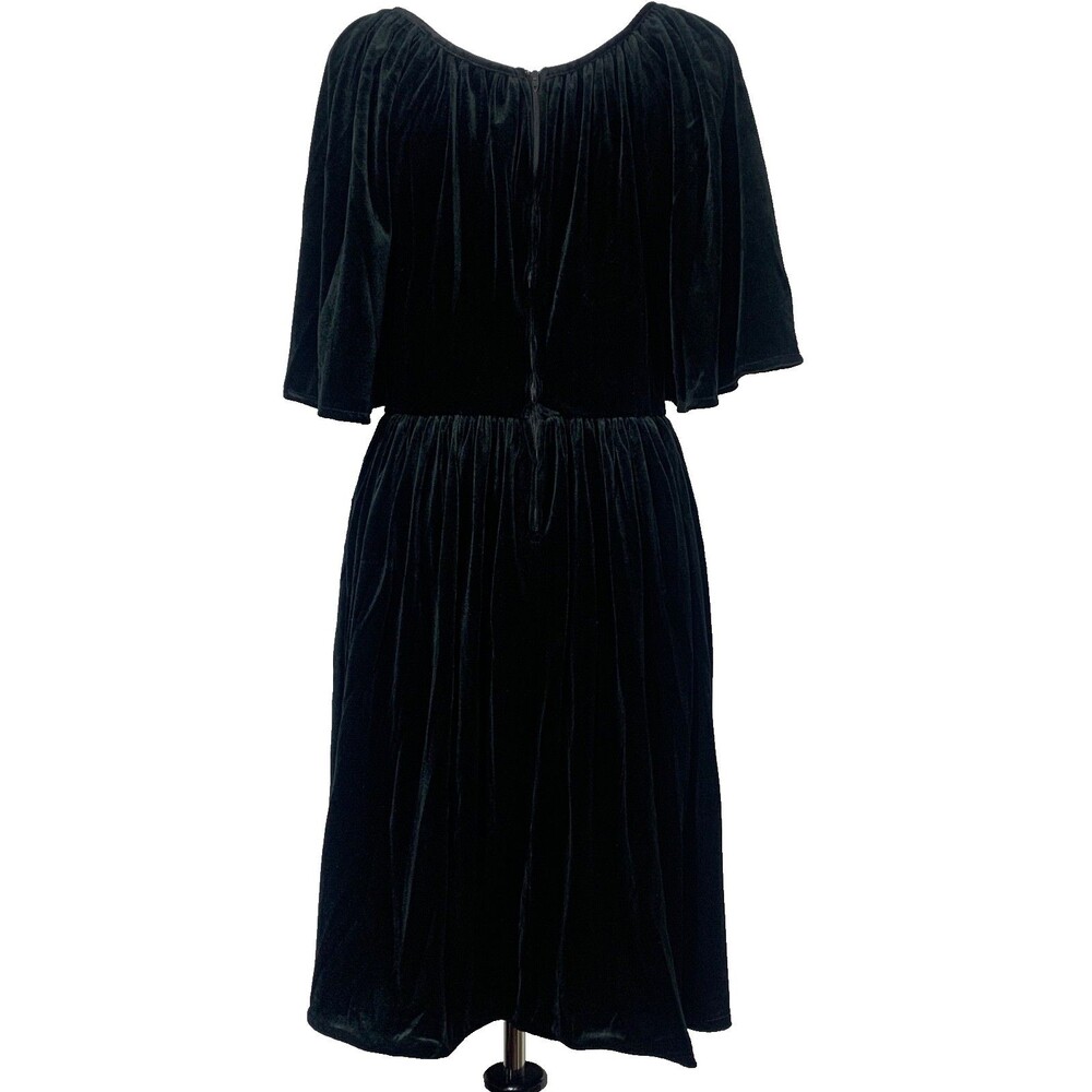 Vtg 90s Y2K Black Velvet Dress 12 Party Whimsigoth Flutter Sleeve Romantic Goth - Picture 3 of 9
